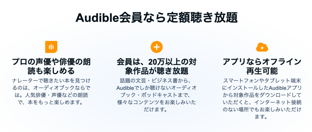 「Audible会員なら定額聴き放題」スクリーンショット